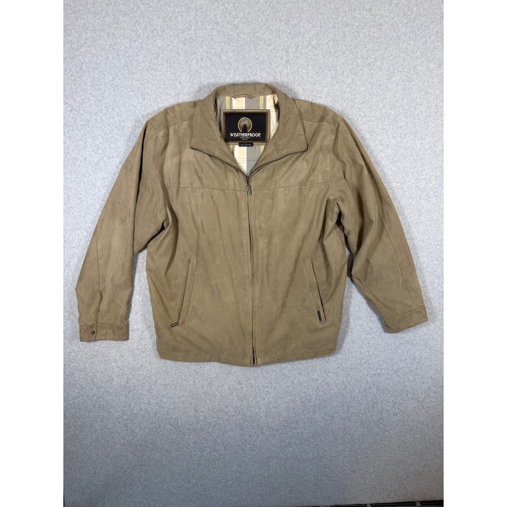 Weatherproof Garment Co Bomber Jacket Mens L Taupe Zip Microfiber Windbreaker